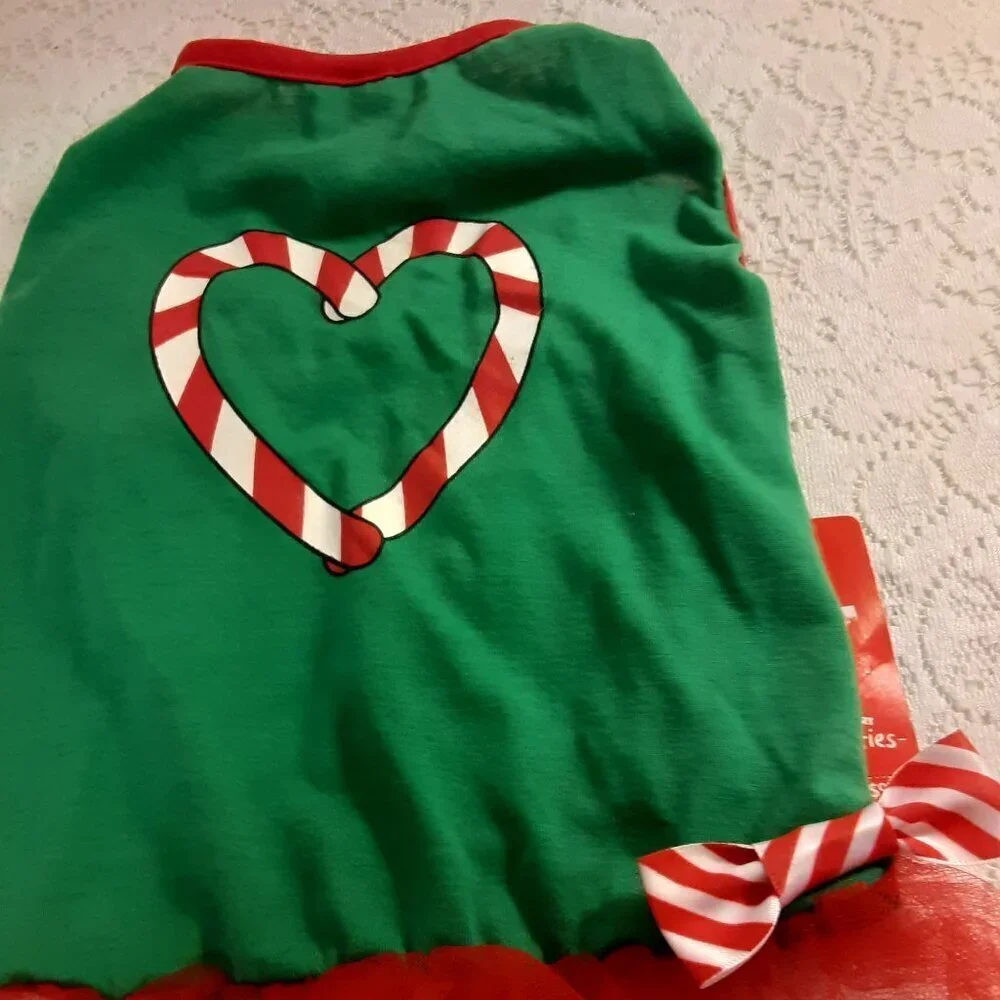 Luv-A-Pet (M) Christmas Dog Dress w/Red Netting on Hem. Fits Dogs 14